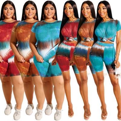 China Summer 2020 Breathable 2 Piece Tie Dye Short Sets Printed Plus Size Women Clothing for sale