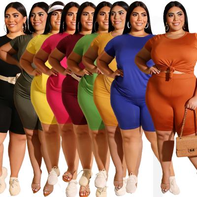 China 2020 Summer Solid Color Anti-pilling Plus Size Shorts Sets Comfortable Two Piece Set Women Clothing for sale