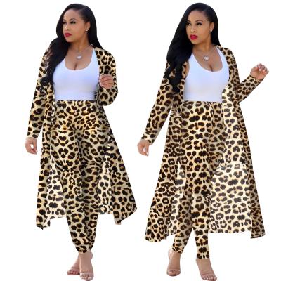 China New Anti-Static Leopard Print Autumn Fashion Long Sleeve Club Wear Cardigan Pants Women Clothing 2 Piece Set for sale