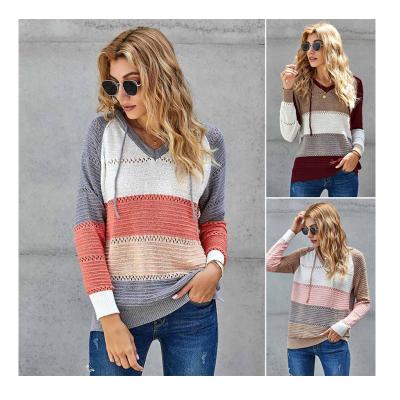 China 2020 Fall Fashion QUICK DRY Colorful Striped Pullover Knitted Hoodie Woman Cropped Hoodies For Women for sale