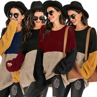 China 2020 Winters Anti-Shrink Color-block Drop Oversized Loose Oversized Shoulder Ribbed Pullover Knit Sweater Women for sale