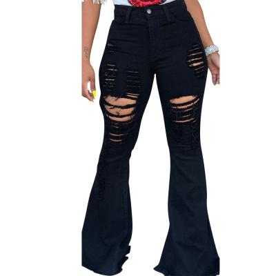 China 2019 Black Washed Skinny Fade Proof Latest Design Clothing Streetwear Bell Color Ripped Bottom Pants Pantalones Jeans Women for sale