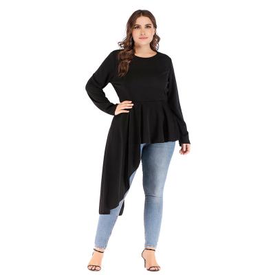 China Factory Professional Women's Fall Breathable Tunic Plus Size Round Neck Long Sleeve Ruched Tops Empire Waist Clothes Women 2019 for sale