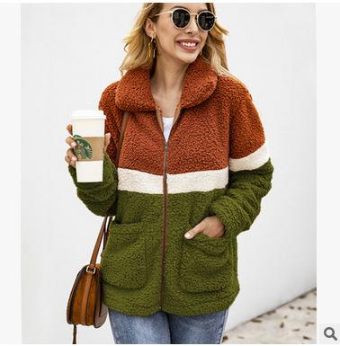 China Fashion Women Long Sleeve Zipper Sherpa Patchwork Long Sleeve Coat Soft Fleece Jacket Outwear With Pockets Tops Plush Sweatshirt for sale