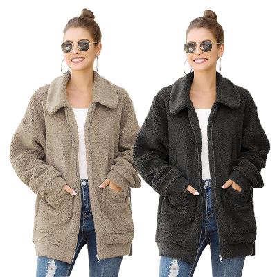 China New Winter Women's Fur Coat 2020 Fleece Sweatshirt Lapel Short Tracksuit Soild Jacket Women Plush Overcoat Soft Thick Soft Warm Viable Zipper for sale