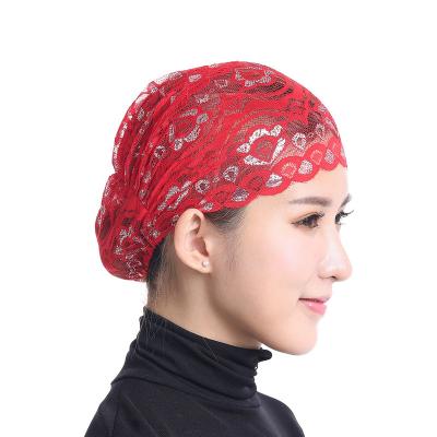 China Wholesale European and American Style Women's Glitter Lace Bandana Hat Breathable Soft Printed Bottom Hat For Hair Protection for sale