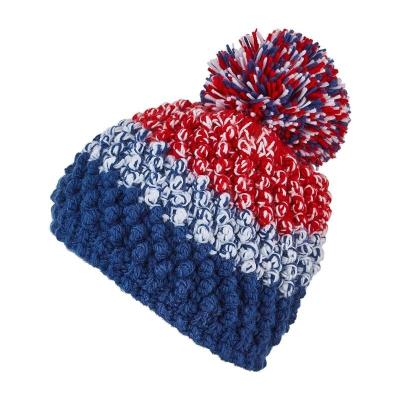 China COMMON 2022 New Winter Colorful Striped Hat With Pompom Rib For Women And Men for sale