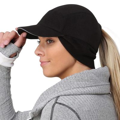 China JOINT Fleece Ponytail Peaked Hat With Drop Down Ear Warmer Trail Adventure Hat For Women for sale