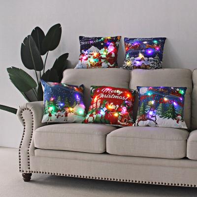 China Christmas Warm Soft Plush Christams Home Decor Comfy Amazon Sale Printed Pillow Case With LED Lights Decoration for sale