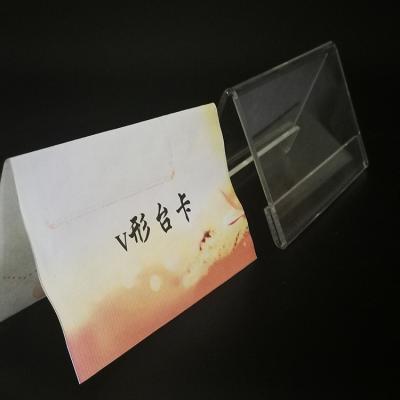 China Customizable Acrylic V Shape Table Stand 3mm Acrylic Sign Display Stand (Optional) Clear Card Acrylic for sale