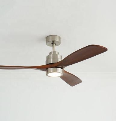 China LED Ceiling Fan Metal Body Solid Wood Blades OEM Color Dimmable LED Lighting Ceiling Fan for sale