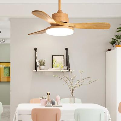 China 52 Inch 3 Leaf Solid Wood Blade Ceiling Fan Decorative Modern Luxury Custom LED Ceiling Fan With Lights for sale