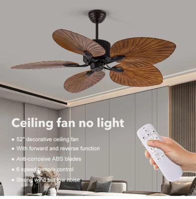 China Household 52 Inch Palm Leaf ABS 5 Blades DC Motor Modern Home Decor Mute Bldc Remote Control Ceiling Fan for sale