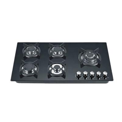 China Hotel Enamel Home Appliance Glass Top Gas Cooker 5 Burners Built In Gas Hob for sale