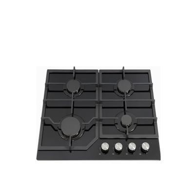 China Hotel Built-in Cast Iron Pan Support Gas Cooker Tempered Glass 4 Burner Gas Hob for sale