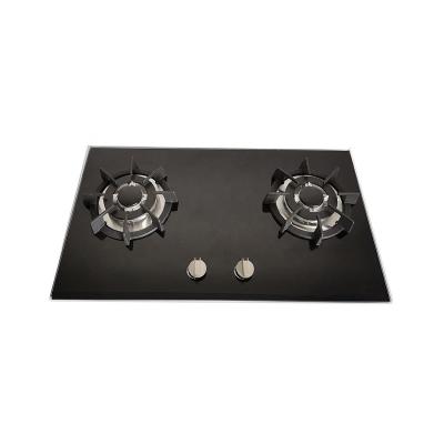 China Hotel Easy Cleaning 2 Burners Cooker Two Burner Tempered Glass Built In Gas Hob for sale