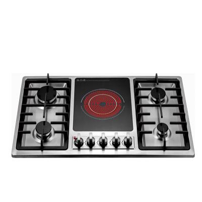 China Hotel Stainless Steel Electric Panel Gas Hob, 4 Gas 1 Ceramic Gas Cooker for sale