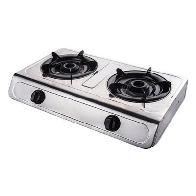 China Hotel Kitchen Gas Cooker Home Appliances Stainless Steel Powerful 2 Burner Drinking Stove for sale