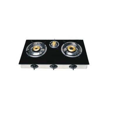 China Hotel 3 burner table top glass gas stove with EN30 and SASO certification for sale