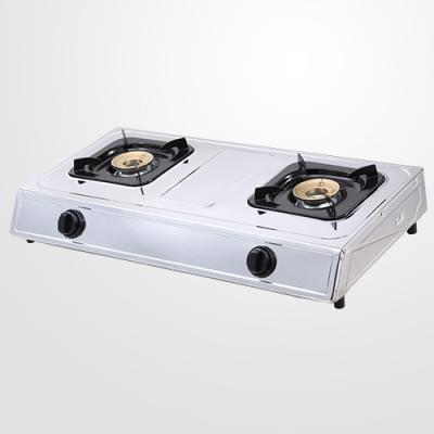 China Hotel 2 Burner Stainless Steel Brass Gas Stove for sale