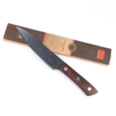 China Point DM01 disposable pakka promotional 7 inch full tank wood handle chef knife santuko kitchenware gifts with Damascus laser pattern for sale