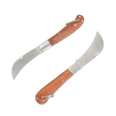 China Eco - Friendly Professional Garden Grafting Tools Rounded Blade Wood Handle Corner Multi Function Folding Grafting Knife for sale