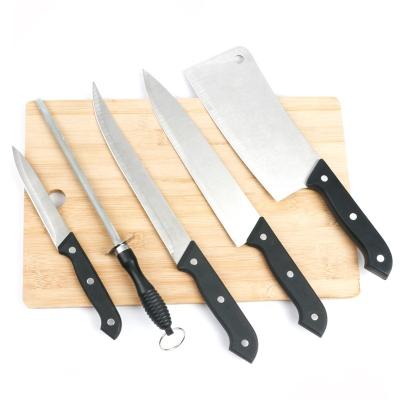 China Cheap Price Factory Offer Disposable Gifts Six Pieces Bamboo Kitchen Knife Stainless Steel Board Set With Cutting Board for sale