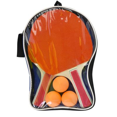 China Wholesale new solid wood+rubber design 3 racket one bag ping pong balls two wooden professional ping pong racket set for sale