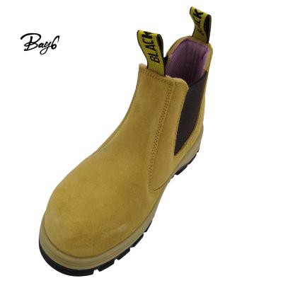 China Genuine Leather PU Steel Toe Mens Safety Shoes Work Boots Wheaten for sale