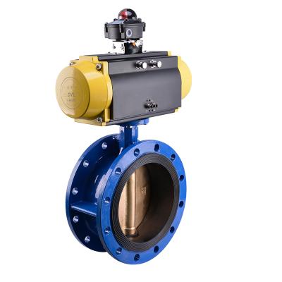 China dn300 rubber sealing flanged triple eccentric pneumatic butterfly valve DN40~600 for sale