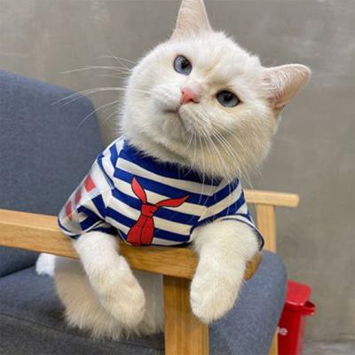 China 2021 New Spring Summer Fashion Sustainable Casual T-shirt Blue And White Striped Clothes For Pets for sale