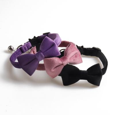 China Fashionable Design Viable Collar Cat Collar Solid Color New Velvet Bow Tie Collar Pet Accessories for sale