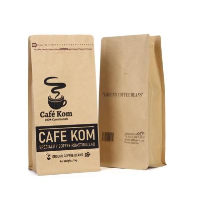 China Top Custom Printed Coffee Bean Bag With Disposable Zipper Valve Flat Bottom Brown Kraft Paper Sticker 250g 500g 1kg for sale