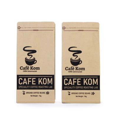 China Disposable Laminated Custom Printing Barrier Kraft Paper Coffee Packaging Flat Bottom Ziplock Bags With Valve for sale