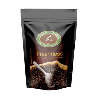 China Recloseable Barrier 500g Stand Up Tea Bag Plastic Logo Coffee Pocket Valve Black Aluminum Foil Bag With Top Zipper For Coffee Packaging for sale