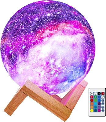 China Room Moon Lamp Kids Night Light 5.9 Inch 16 Colors LED 3D Star Moon Light with Wooden Stand, Outdoor and Touch Con for sale