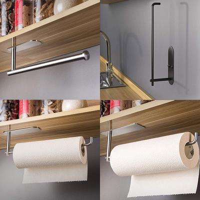 China Workable Punch Free 304 Stainless Steel Kitchen Towel Rack Cabinet Kitchen Supplies Wall Mounted Bathroom Roll Rack for sale