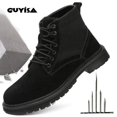 China 2020 Winter GUYISA Suede Steel Toe Leather Keep Warm Boot Shoes Cotton Color Men Work Safety Shoes Steel Toe Boots for sale