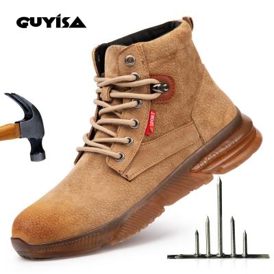 China GUYISA Brown High Quality Safety Steel Toe Breathable Waterproof Wear Resistant Boots For Men Work Steel Toe Working Boot for sale