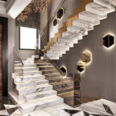 China Contemporary Indoor U Shape Staircase With Glass Balustrade Building Straight Stairs for sale