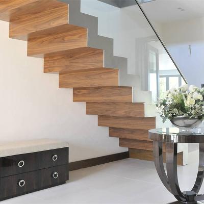 China Contemporary Internal Zig Zag Stringers Wooden Staircase Steel Structure Stair Tread Stairs for sale