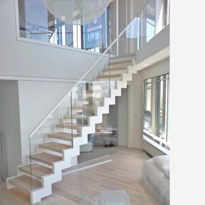 China Contemporary Design Prefab Modern Residential Straight Indoor Steel Wooden Zigzag Staircase Double Stringer Open Staircase for sale