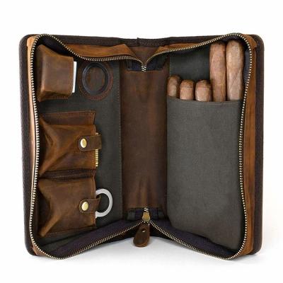 China Daily Sell Well New Style Brown Genuine Leather Cigar Bag Cigar Humidor Bag for sale