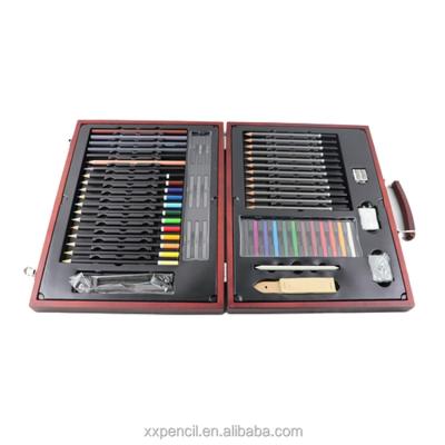 China 100% Eco-friendly Acrylic Art Supplies Set 64PCS Wooden Boxes Painting Brush Sketching Art Sets Professional Artist for sale