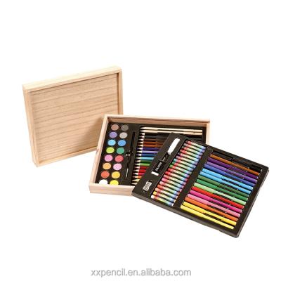 China 100% Eco-Friendly 75PCS Wooden Art Tool Set With Stationary Oil Pastels Sharpener Gift Set Art Sets For Adults for sale