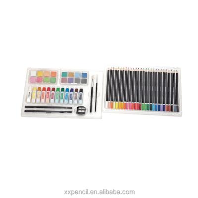 China 100% Plants Eco-friendly 64PCS Drawing Art Pencil Watercolors Pp Box Set Sketch Set Art With Plastic Palettes for sale