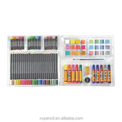 China 100% Eco-Friendly Watercolor Cakes Pencil Full 79PCS Kids Stationery Set Super Drawing Art Set In PP Box for sale