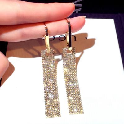 China New Design Fashion 925 Sterling Silver Trendy Rhinestone Long Geometric Pendant Earrings Jewelry WomenE002364 Needle Statement Earrings for sale