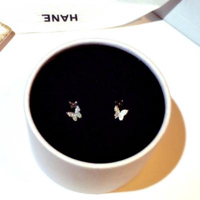 China New Design 925 Fashion Trendy 925 Sterling Silver Rhinestone Butterfly Stud Earrings Cute Fashion Jewelry WomenE002357 for sale