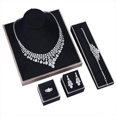 China High Quality Romantic 4 Piece Jewelry Nigeria Zircon Set 2020 Shiny Copper Tassel Dubai Jewelry Set Ladies Jewelry Set for sale